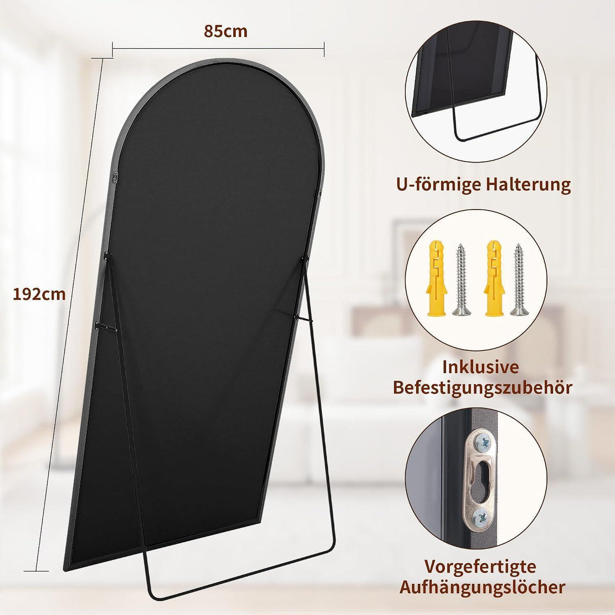 Großer Ganzkörperspiegel 192x85 cm mit Ständer – HD Spiegel Gold