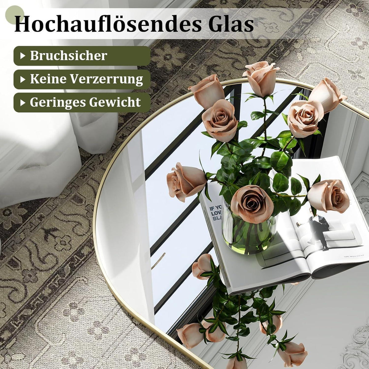 Großer Ganzkörperspiegel 192x85 cm mit Ständer – HD Spiegel Gold