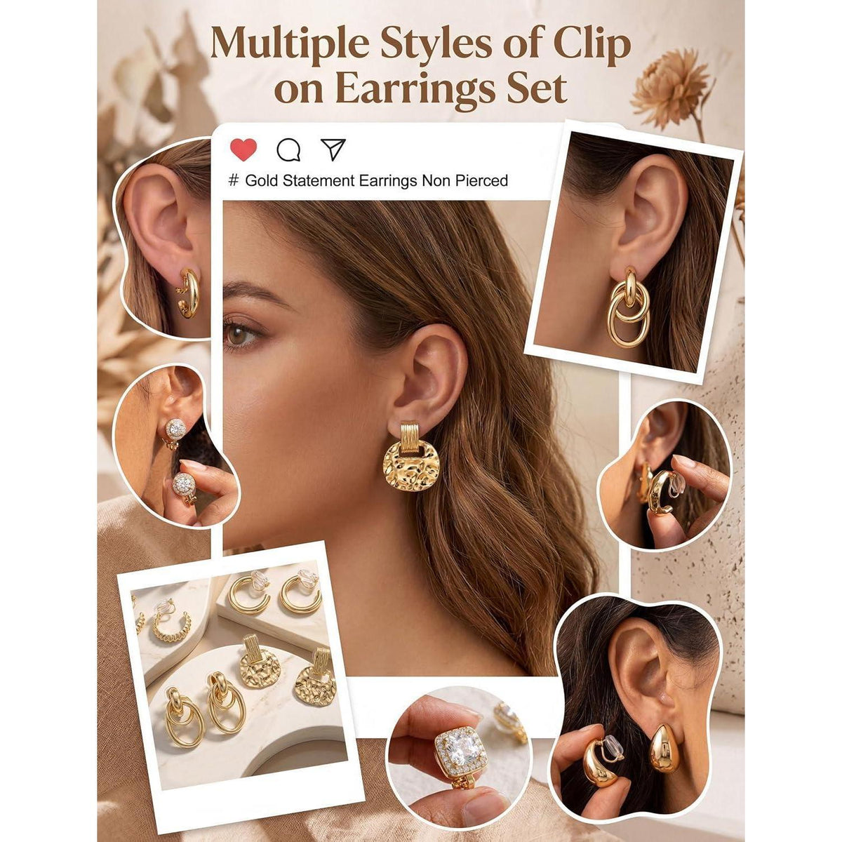 11 Paar Ohrclips Damen Ohne Ohrlöcher | Zirkonia & 14K Gold Optik