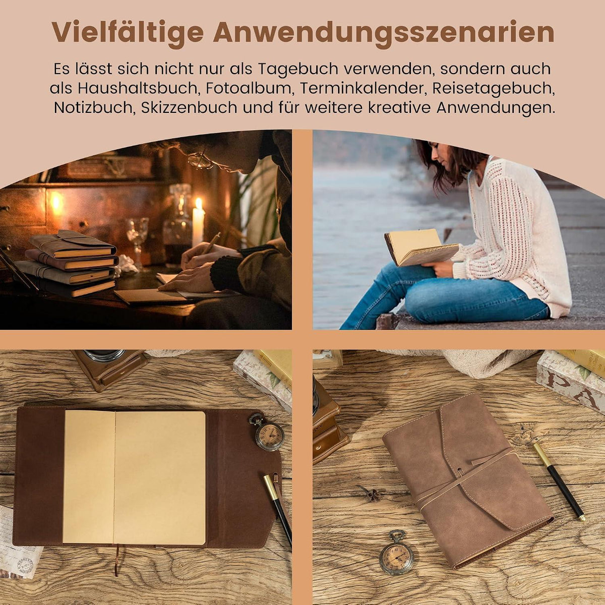 Notizbuch A5 Blanko – Vintage Tagebuch zum Schreiben & Journaling in Lederoptik