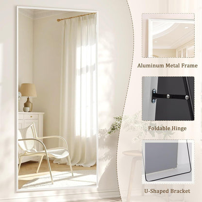 Ganzkörperspiegel mit Ständer – 170x70cm, Aluminiumrahmen, Weiß