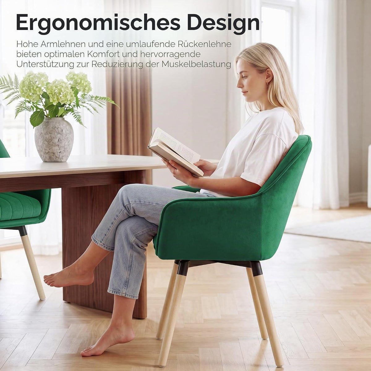 Esszimmerstühle Set 4 Grün, 360° Drehbar & Gepolstert