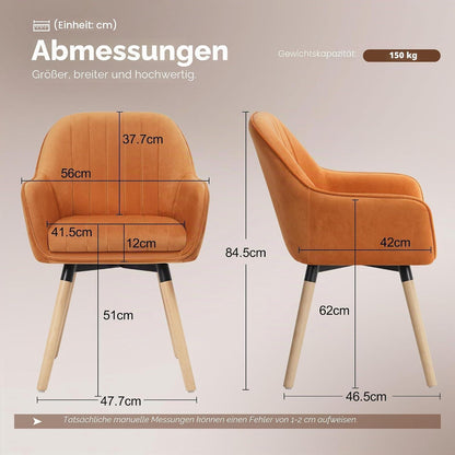 Drehbarer Esszimmerstuhl mit Samtbezug & hoher Armlehne (2er Set)