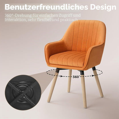Drehbarer Esszimmerstuhl mit Samtbezug & hoher Armlehne (2er Set)