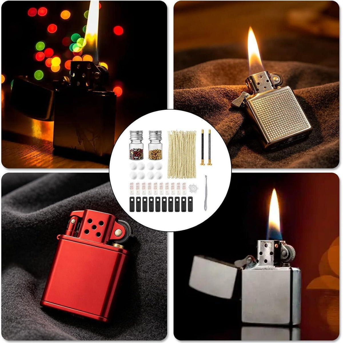 Feuerzeug Zubehör Set | 200 Feuersteine, Dochte & Ersatzteile