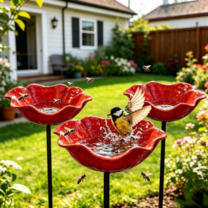 3er-Set Vogeltränke Blume aus Metall – Gartenstecker für Vögel