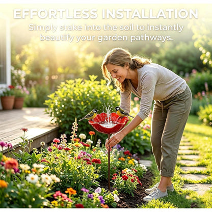3er-Set Vogeltränke Blume aus Metall – Gartenstecker für Vögel