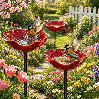 3er-Set Vogeltränke Blume aus Metall – Gartenstecker für Vögel