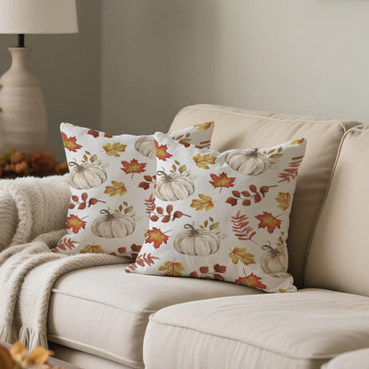 Herbst Kissenbezug 40x40 - 2er Set Kürbis & Blätter Orange