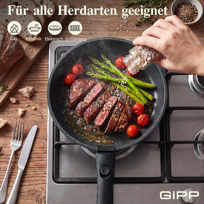19-teiliges Pfannenset Antihaft, Abnehmbare Griffe & Platzsparend