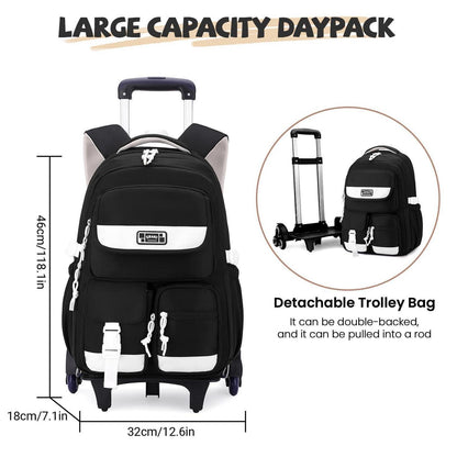 Schulrucksack mit Rollen für Mädchen – 27L, Schwarz