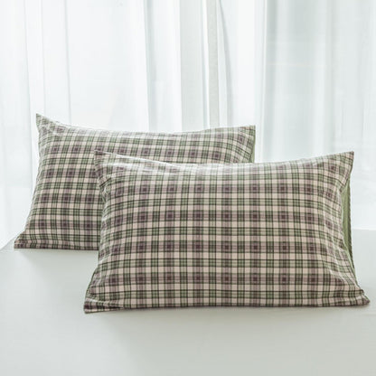 Karierte Bettwäsche 135x200, 4-teilig, Grünes Karomuster, Landhausstil