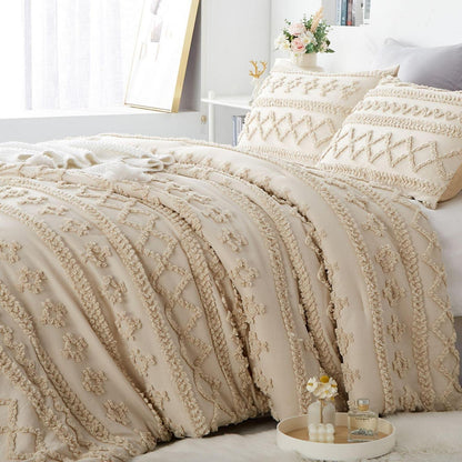 Bettwäsche-Set Boho Beige 200x220cm Getuftet mit Reißverschluss