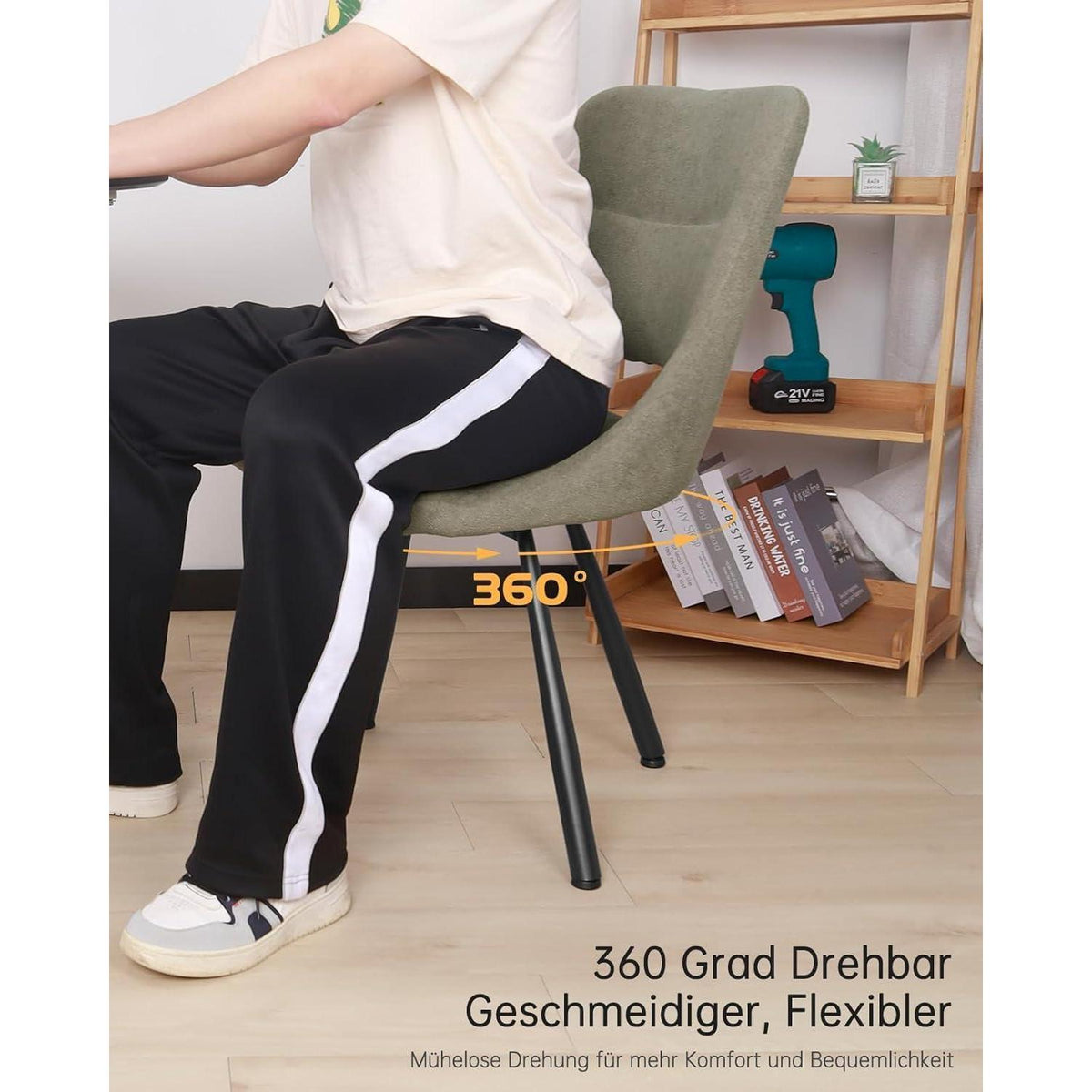 Drehbarer Esszimmerstuhl Set 6 – Kaschmir-Stoff, Braun-Grau