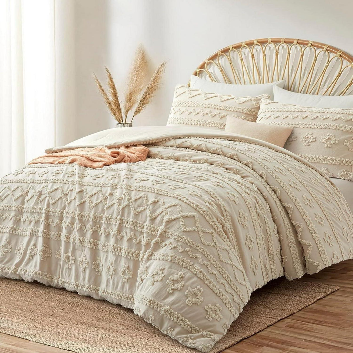 Bettwäsche-Set Boho Beige 220x240cm mit Tufting-Stickerei