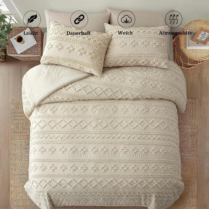 Bettwäsche-Set Boho Beige 220x240cm mit Tufting-Stickerei