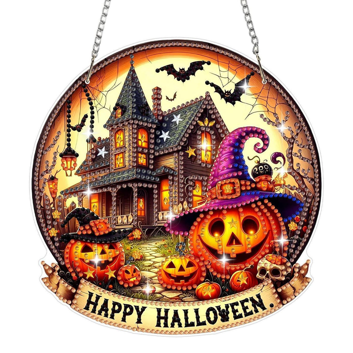 Diamant Painting Halloween Kürbis Anhänger - Fensterdeko DIY Set