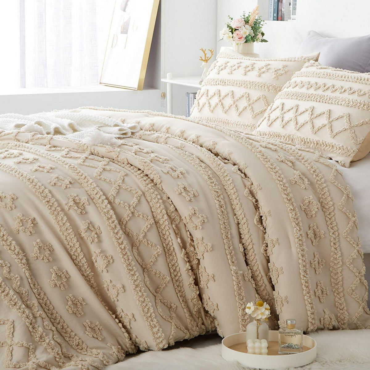 Getuftetes Boho Bettwäsche-Set 135x200 Beige