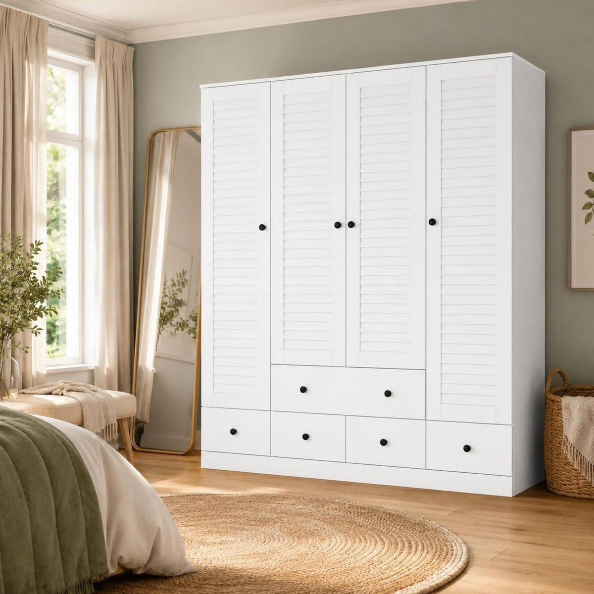 Weißer Kleiderschrank 150x50x180cm | 4 Türen, 5 Schubladen