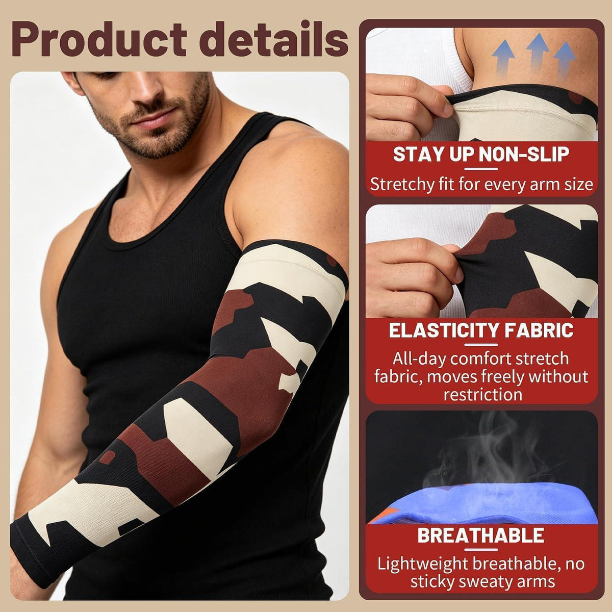 Camouflage Kühlärmlinge Herren | UV-Schutz, Atmungsaktiv, Tattoo-Abdeckung