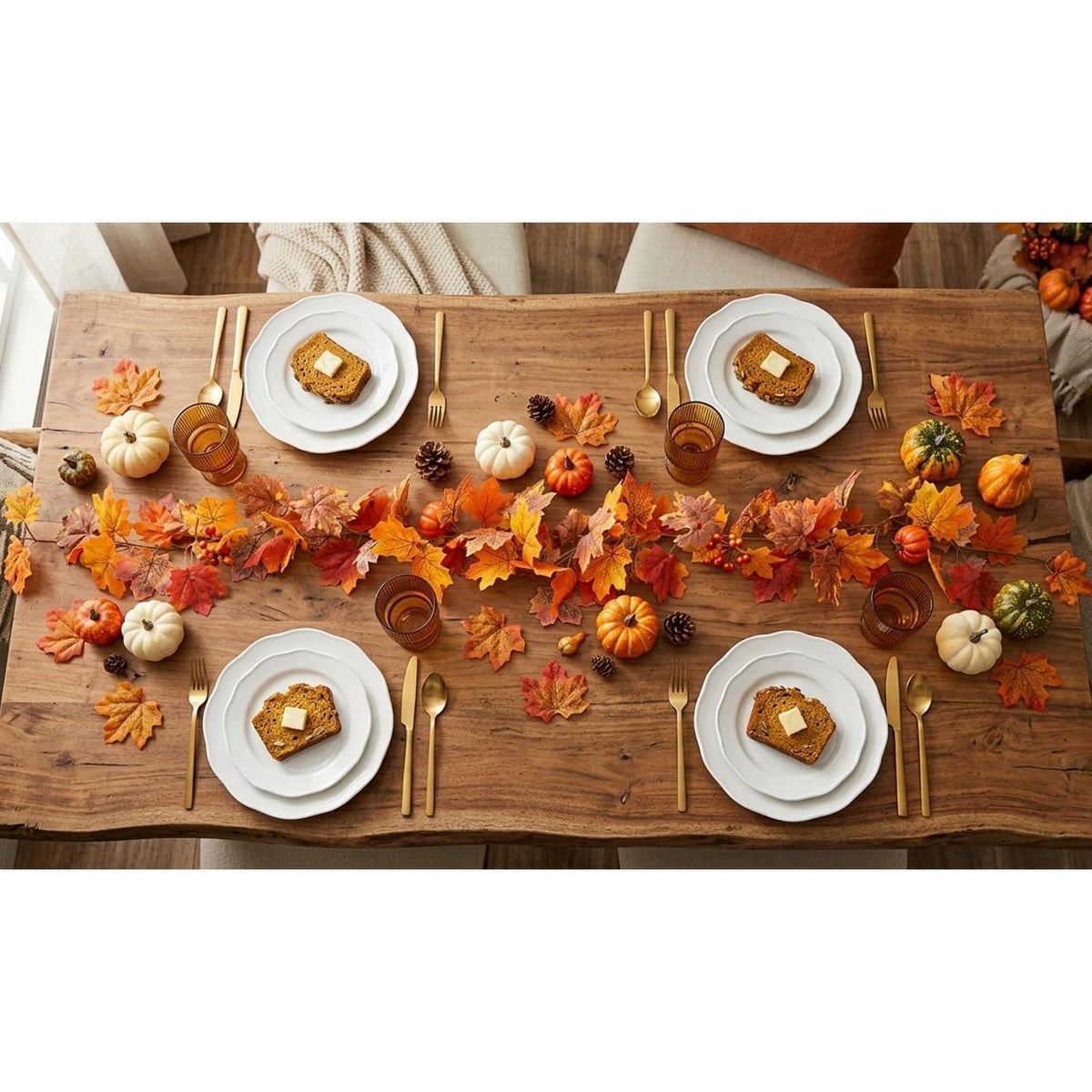 Herbstgirlande 160cm – Ahornblätter, Kürbisse & Beeren Deko