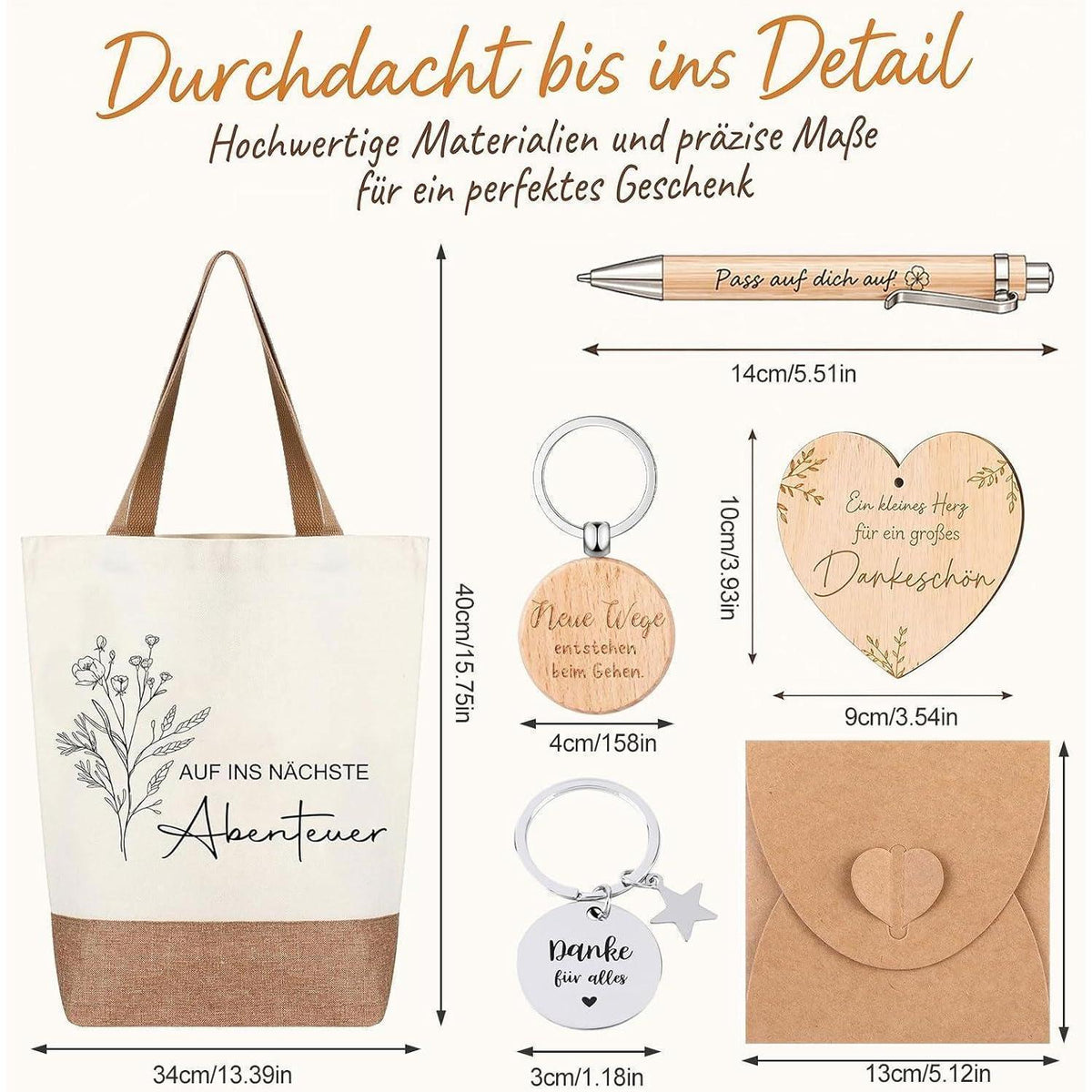 Abschiedsgeschenk Kollegin Set – 5-teilig mit Jute Tasche & Herz Notizbuch