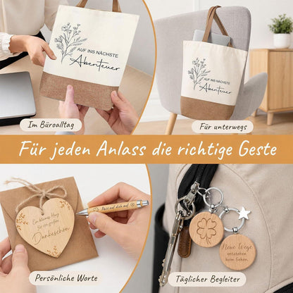 Abschiedsgeschenk Kollegin Set – 5-teilig mit Jute Tasche & Herz Notizbuch