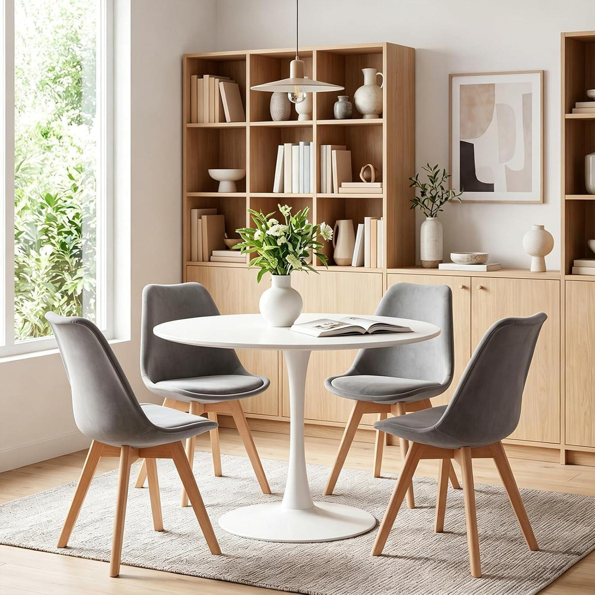 4 Esszimmerstühle Samt Dunkelgrau Buche Massivholz
