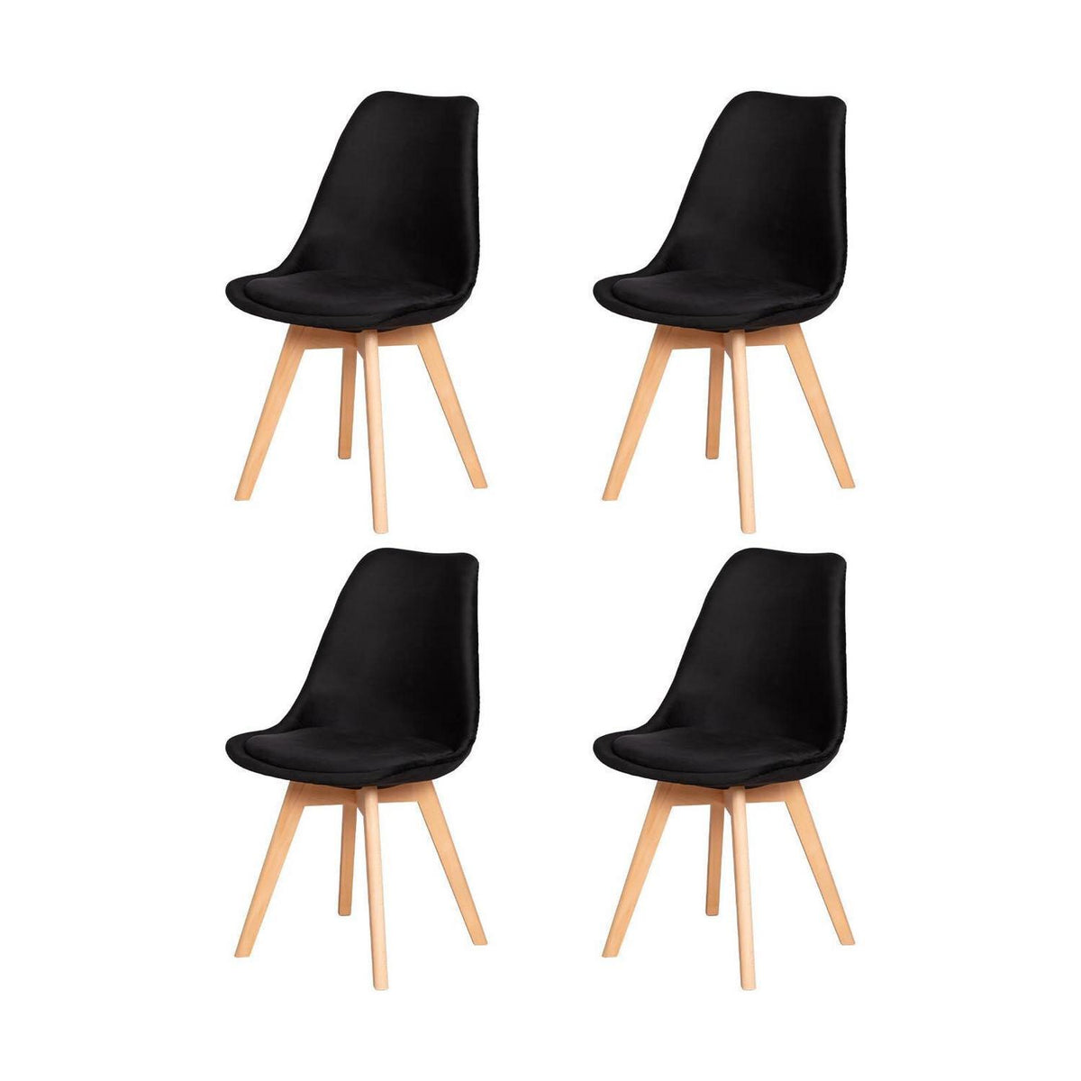 4 Samt Esszimmerstühle Schwarz, Massivholzbeine