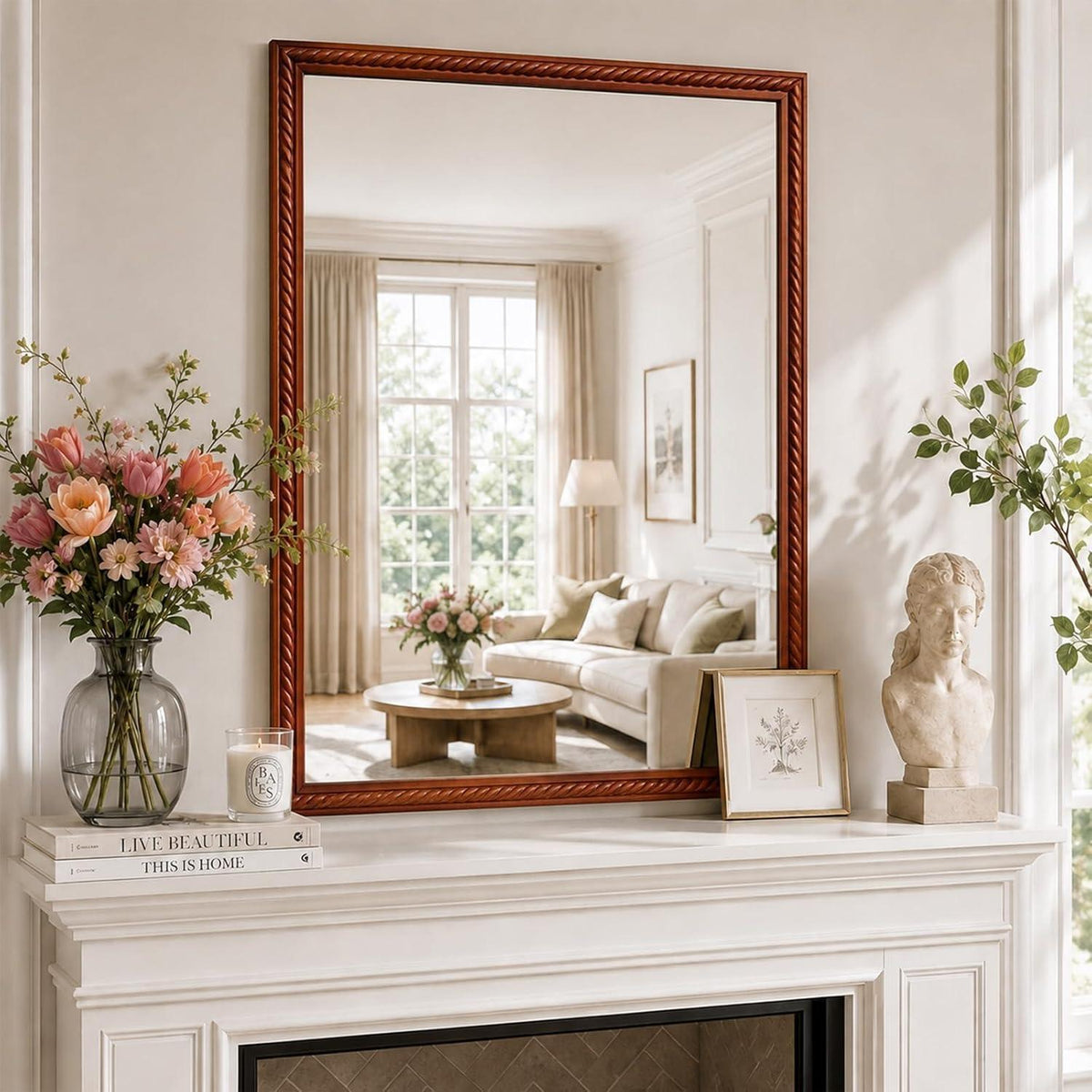 Rustikaler Wandspiegel Holzrahmen 61x81cm – Braun