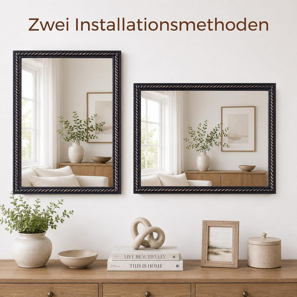 Rustikaler Wandspiegel Holzrahmen 61x81cm – Rechteckig & Dekorativ