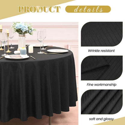 10x Runde Tischdecke Schwarz Streifen, 228cm – Waschbar & Wiederverwendbar