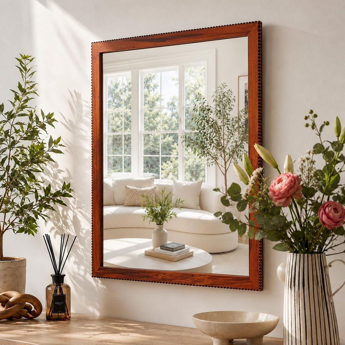 Rustikaler Wandspiegel Holzrahmen 61x81cm – Braun