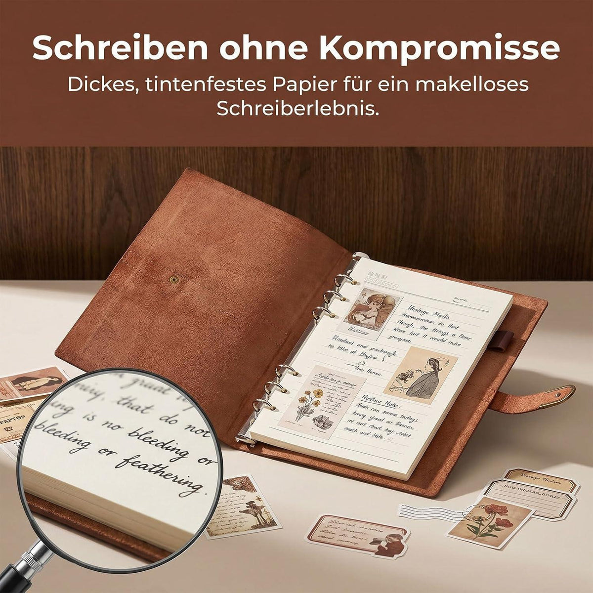A5 Leder Notizbuch mit Stift – Nachfüllbar & Vintage