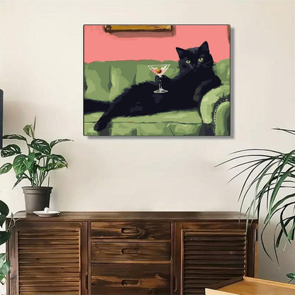 Malen nach Zahlen Schwarze Katze 40x50cm Bastelset für Erwachsene