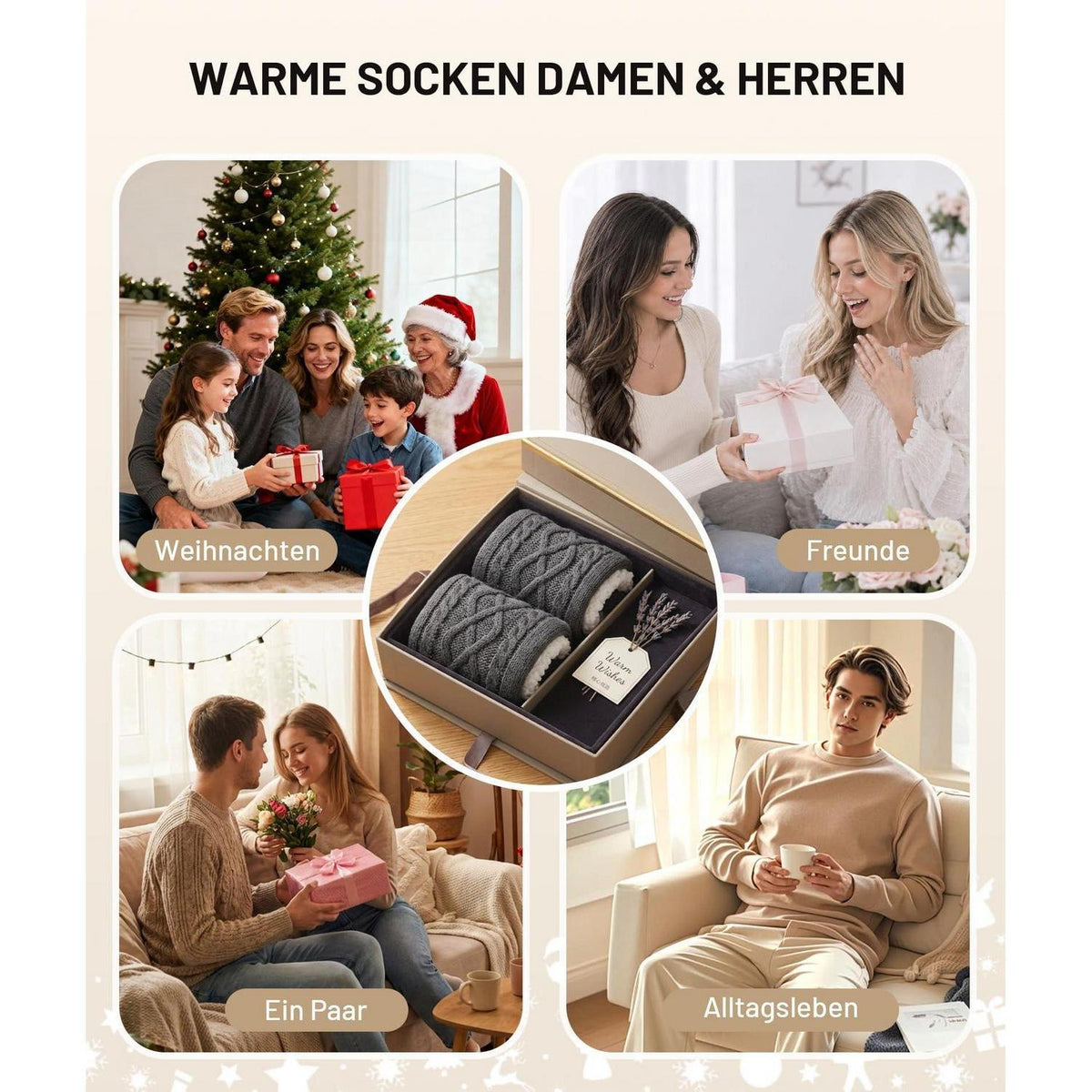 Kuschelsocken mit Stoppern für Damen und Herren, Größe 43-46, Grau