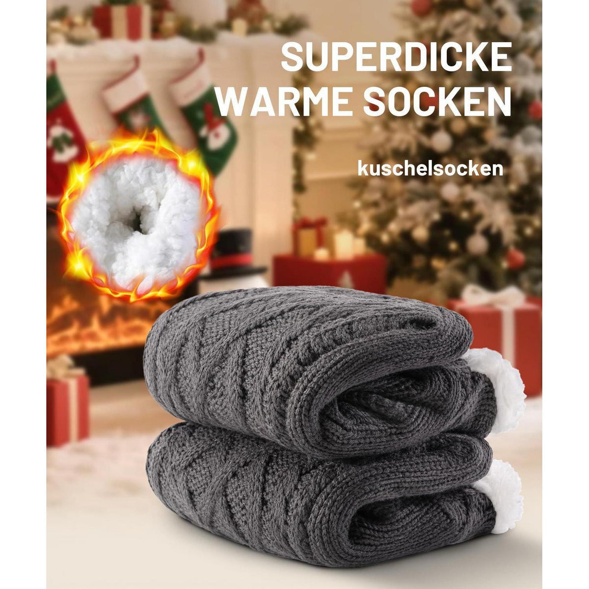 Kuschelsocken mit Stoppern für Damen und Herren, Größe 43-46, Grau
