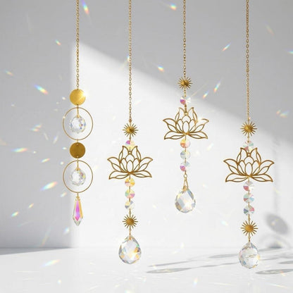 4x Lotusblume Suncatcher Kristall | Fensterdeko Lichtfänger Regenbogen