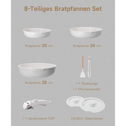 JEETEE Pfannenset Induktion 8-tlg. mit abnehmbarem Griff