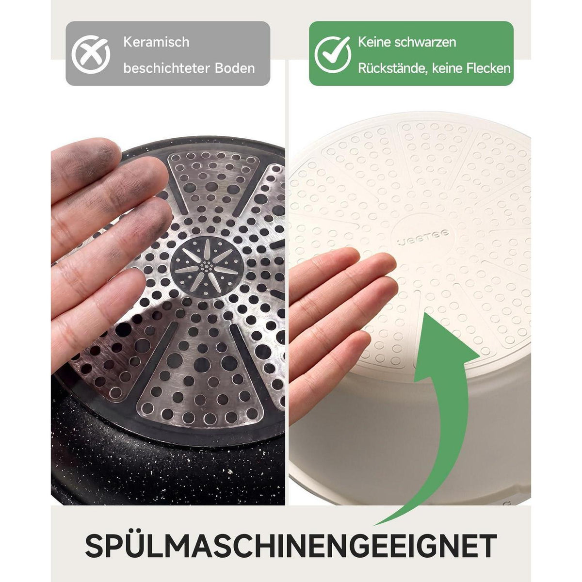 JEETEE Pfannenset Induktion 8-tlg. mit abnehmbarem Griff