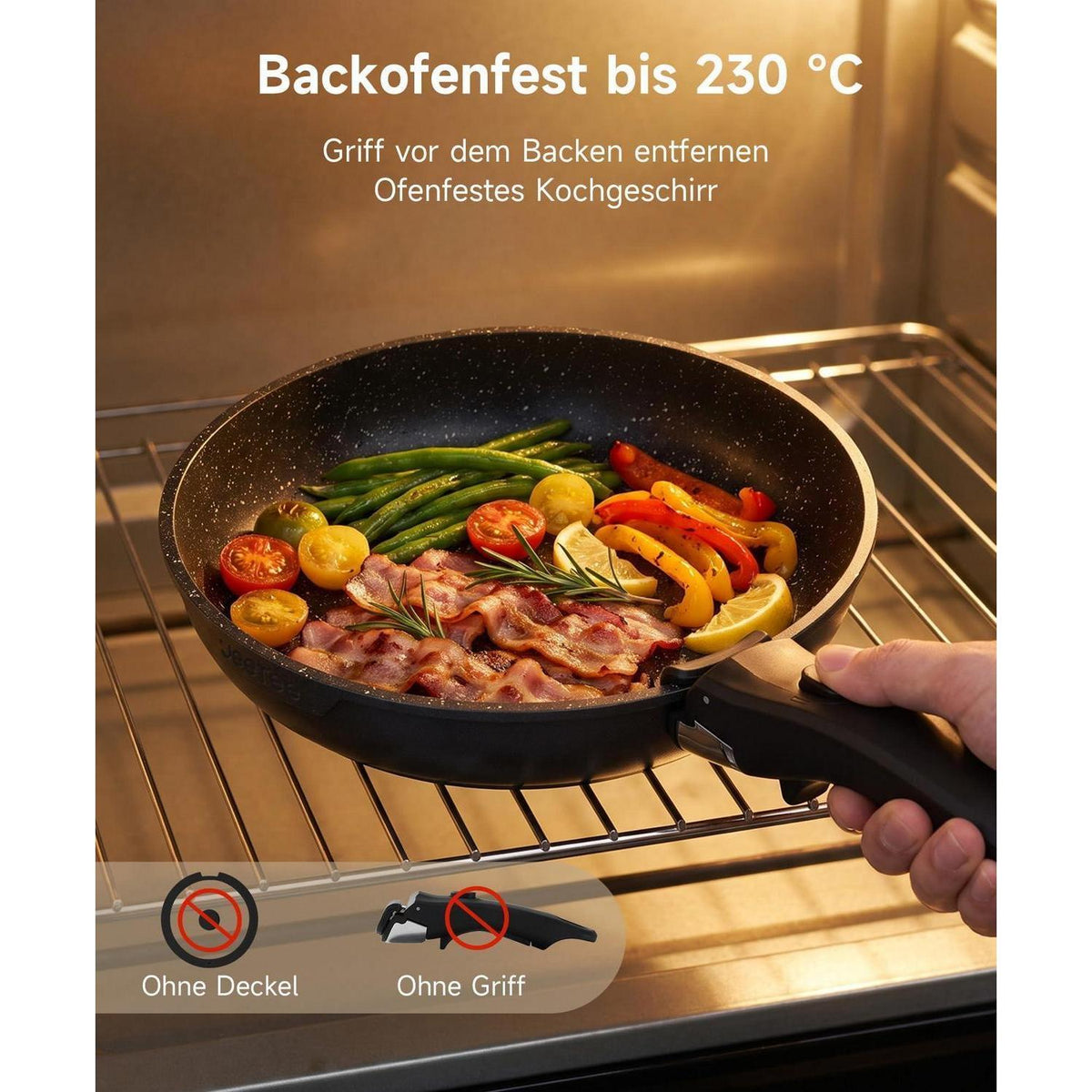 19-teiliges Antihaft-Topfset mit abnehmbaren Griffen