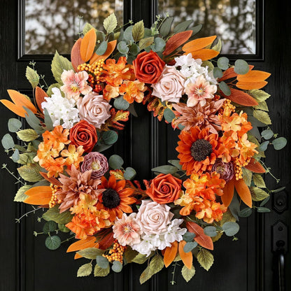 Herbstkranz 56cm | Türkranz mit Kunstblumen für Herbstdeko