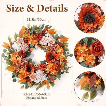 Herbstkranz 56cm | Türkranz mit Kunstblumen für Herbstdeko