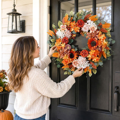 Herbstkranz 56cm | Türkranz mit Kunstblumen für Herbstdeko
