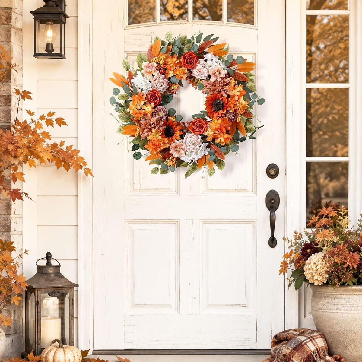 Herbstkranz 56cm | Türkranz mit Kunstblumen für Herbstdeko