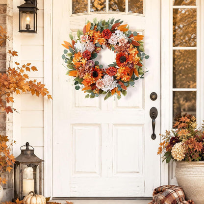 Herbstkranz 56cm | Türkranz mit Kunstblumen für Herbstdeko