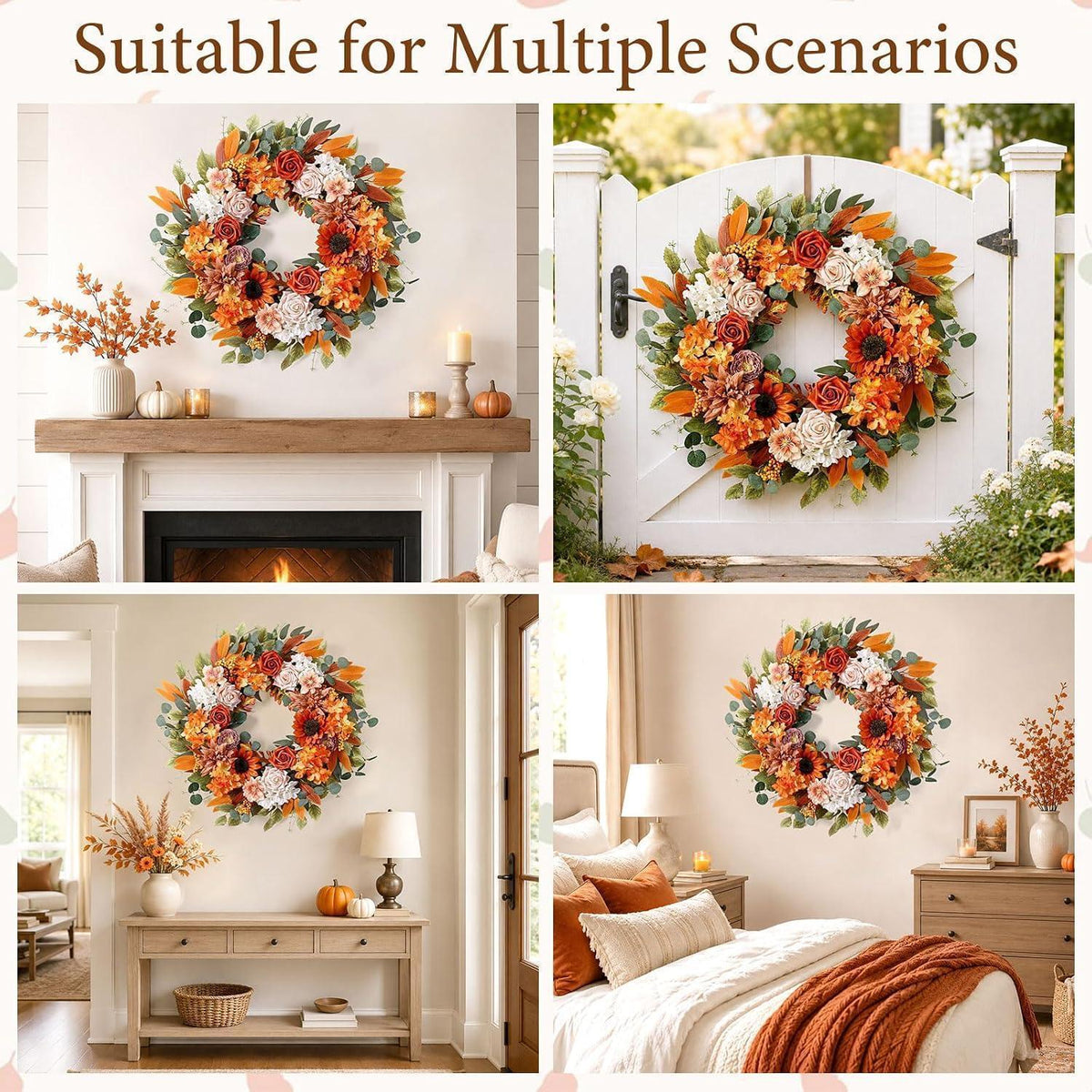 Herbstkranz 56cm | Türkranz mit Kunstblumen für Herbstdeko