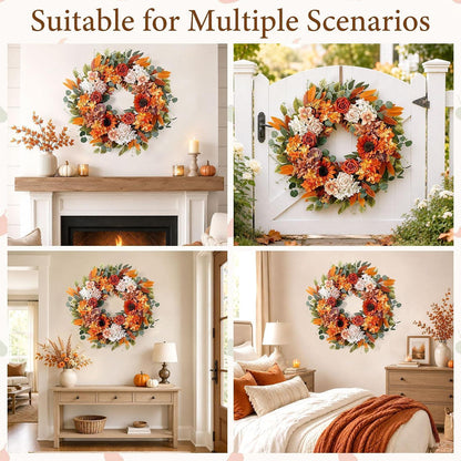 Herbstkranz 56cm | Türkranz mit Kunstblumen für Herbstdeko