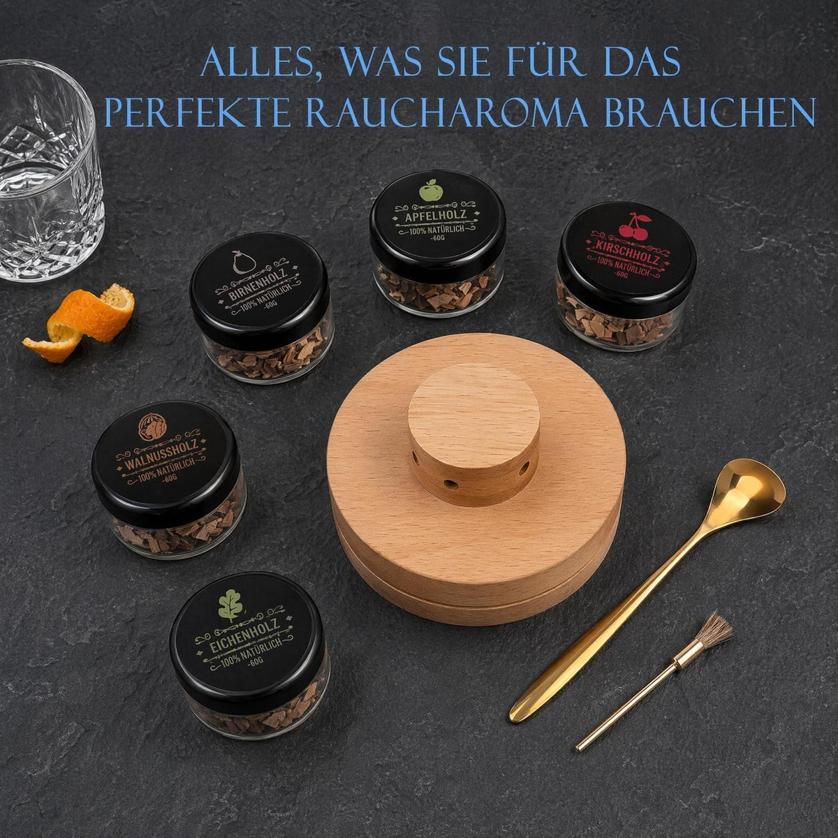 Whiskey Smoker Kit mit 5 Holzchips – Cocktail Räucherset