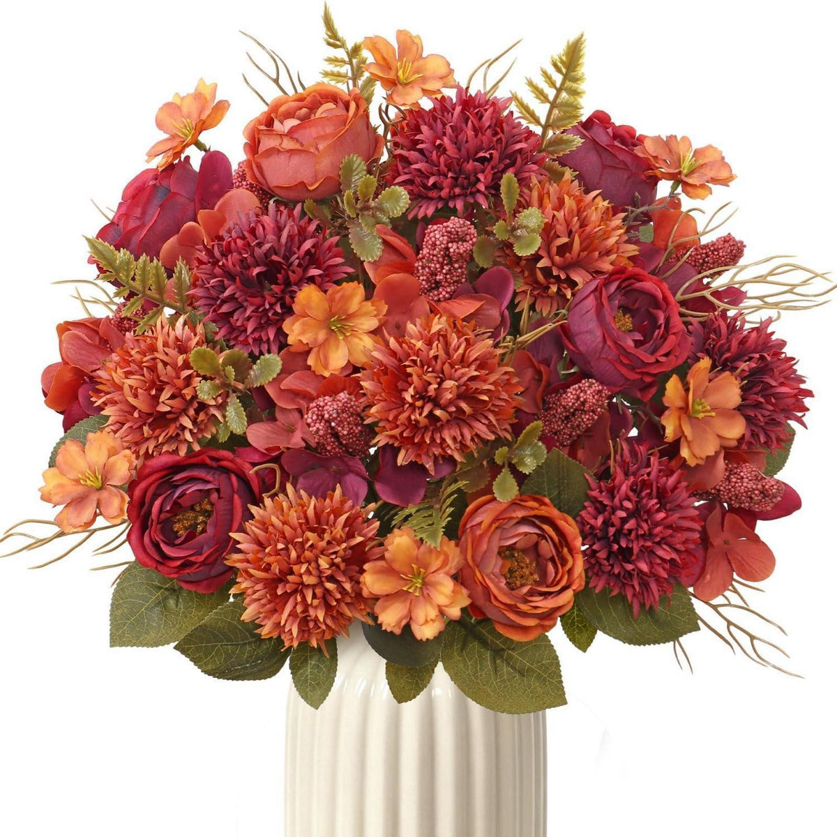 Herbststrauß Kunstblumen Burgunderrot | 2er Set, Pfingstrosen & Chrysanthemen